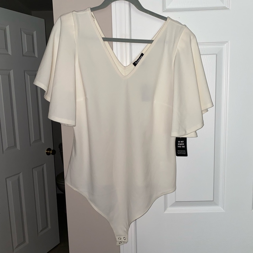 Express Flutter Sleeve White/cream bodysuit size XL